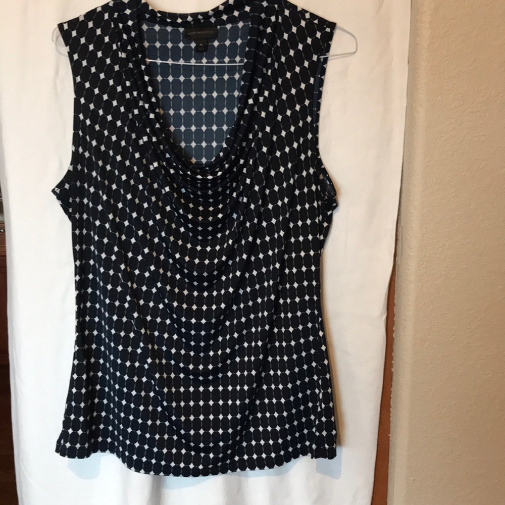 Worthington navy and white check sleeveless blouse